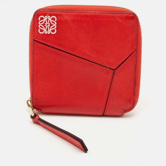 Loewe Red Leather Puzzle Zip Compact Wallet